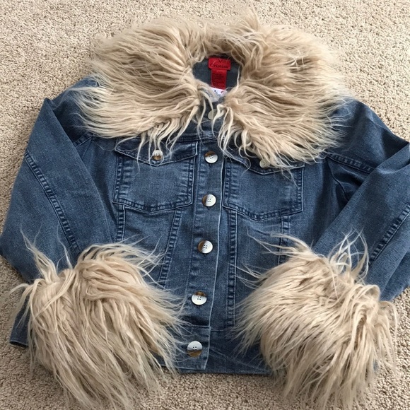 NWT! V.Cristina large faux fur denim jacket - Picture 5 of 7